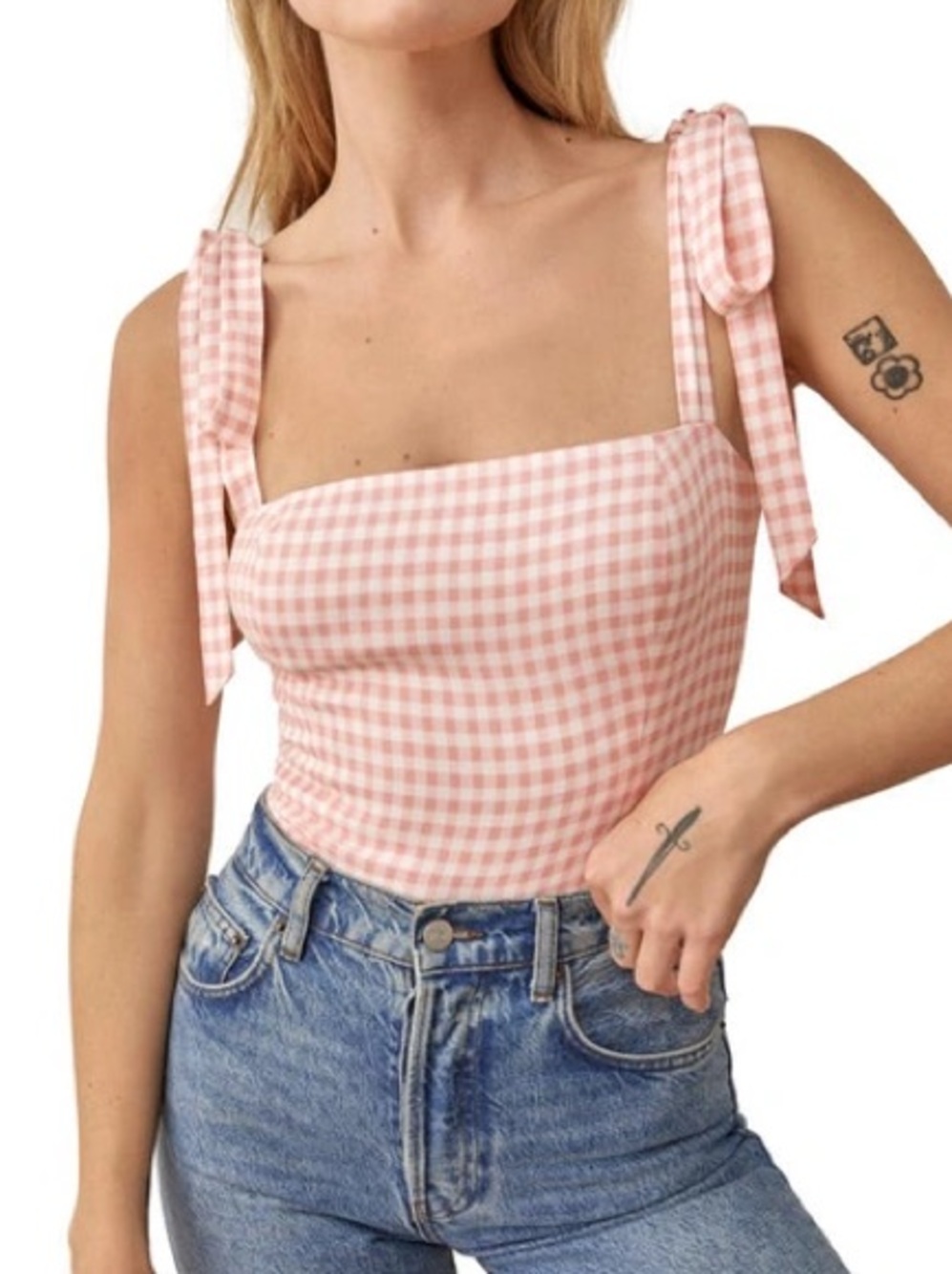 Reformation Pink Gingham Ellora Top